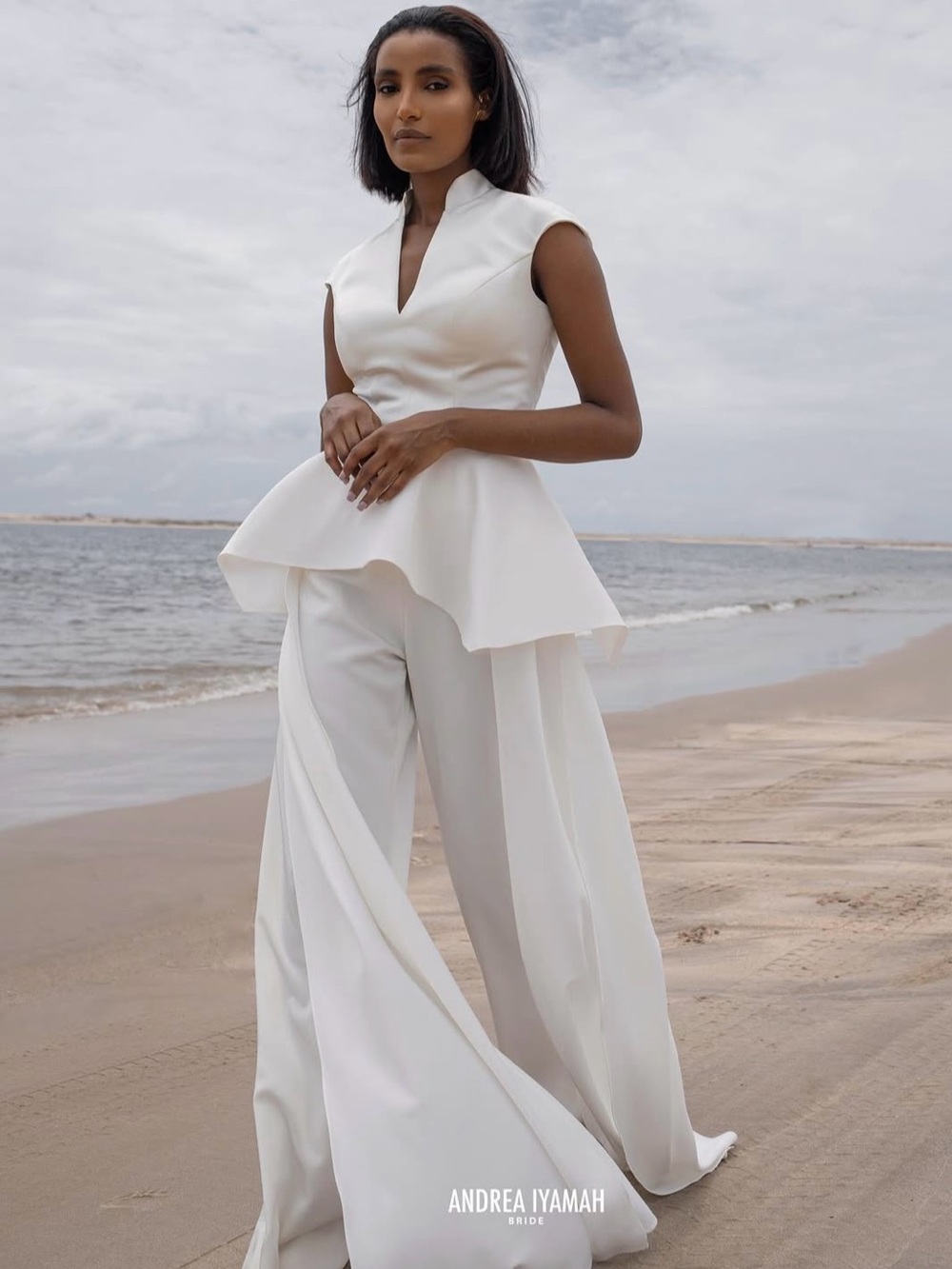 Andrea Iyamah White Peplum Wide-Leg Jumpsuit